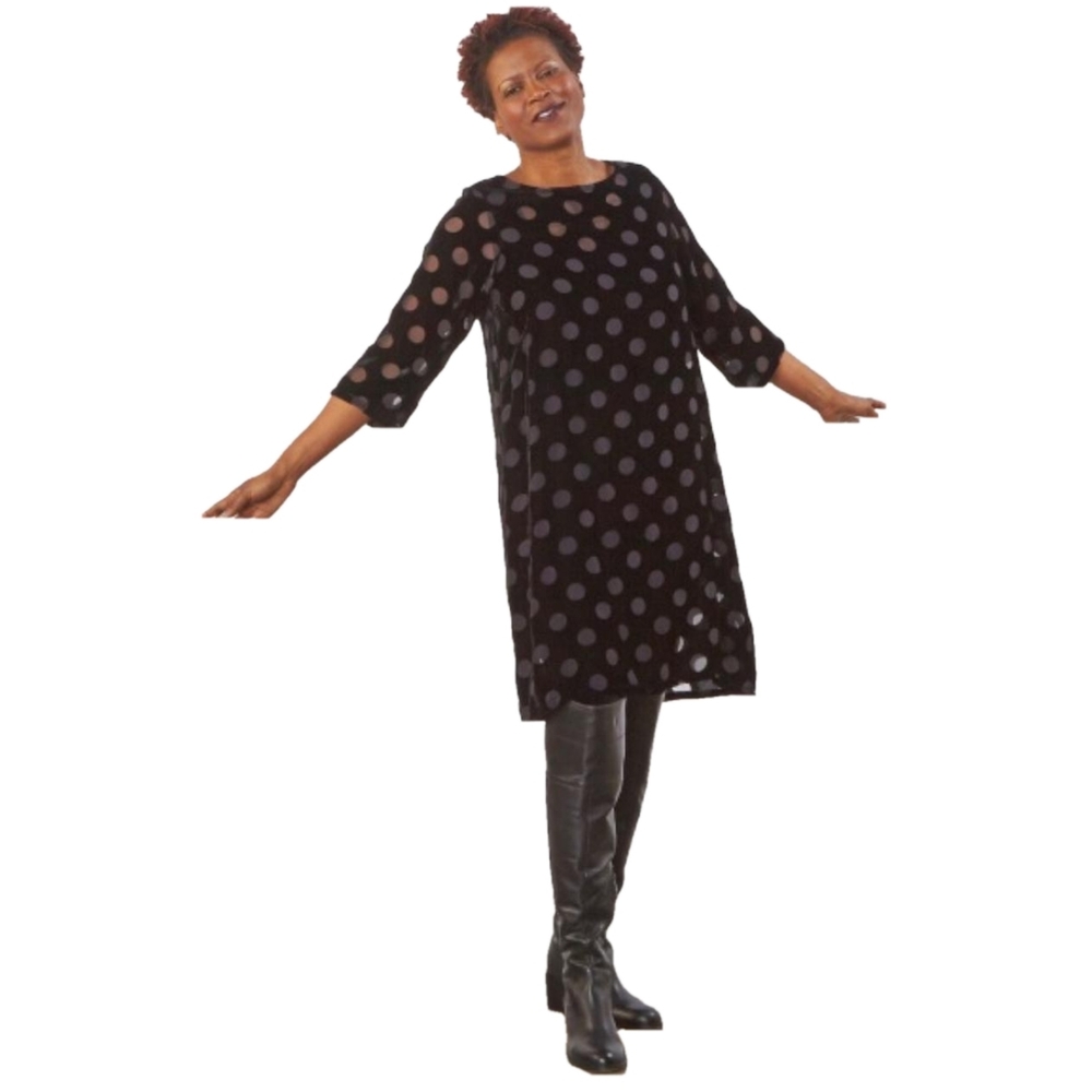 Bryn Walker Hester Chic Black‎ Velvet Polka Dot Dress Size Meduim